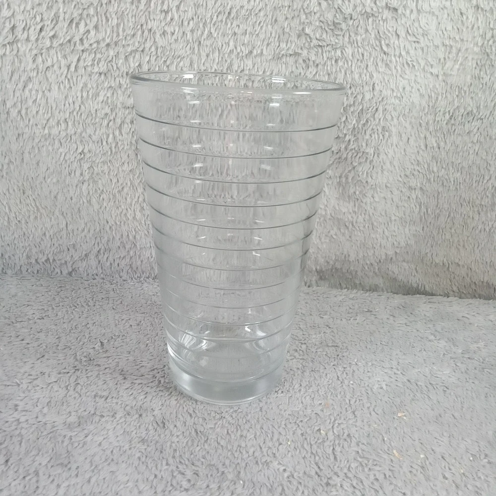 Modern Clear Glass Tapered Flower Vase with Etched‎ Horizontal Rings 7.5 Inch